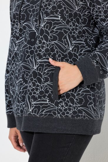 Ulla Popken Teddy Collar Printed Sweatshirt Black - Hettegensere og collegegensere - Myke gensere, hettegensere og strikk