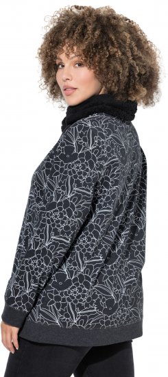 Ulla Popken Teddy Collar Printed Sweatshirt Black - Hettegensere og collegegensere - Myke gensere, hettegensere og strikk