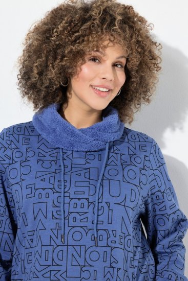 Ulla Popken Teddy Collar Printed Sweatshirt Atlantic Blue - Hettegensere og collegegensere - Myke gensere, hettegensere og strikk