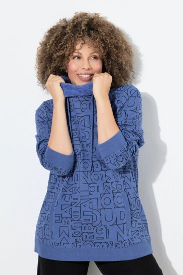 Ulla Popken Teddy Collar Printed Sweatshirt Atlantic Blue - Hettegensere og collegegensere - Myke gensere, hettegensere og strikk