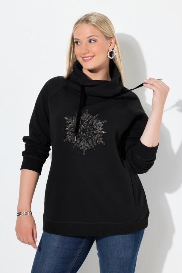 Ulla Popken Rhinestone Snowflake Turtleneck Sweatshirt Black - Hettegensere og collegegensere - Myke gensere, hettegensere og strikk