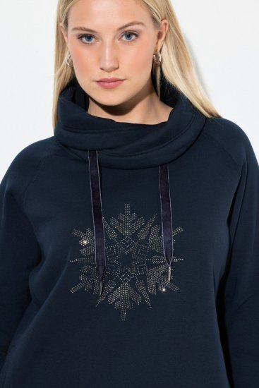 Ulla Popken Rhinestone Snowflake Turtleneck Sweatshirt Navy - Hettegensere og collegegensere - Myke gensere, hettegensere og strikk
