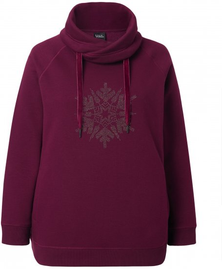 Ulla Popken Rhinestone Snowflake Turtleneck Sweatshirt Dark Ruby - Hettegensere og collegegensere - Myke gensere, hettegensere og strikk