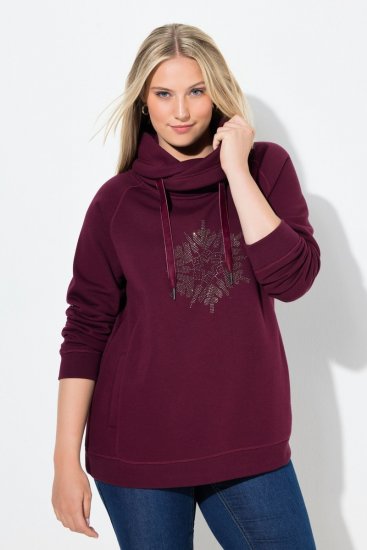 Ulla Popken Rhinestone Snowflake Turtleneck Sweatshirt Dark Ruby - Hettegensere og collegegensere - Myke gensere, hettegensere og strikk