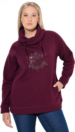Ulla Popken Rhinestone Snowflake Turtleneck Sweatshirt Dark Ruby - Hettegensere og collegegensere - Myke gensere, hettegensere og strikk