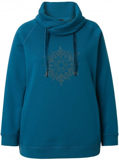 Ulla Popken Rhinestone Snowflake Turtleneck Sweatshirt Teal - Hettegensere og collegegensere - 