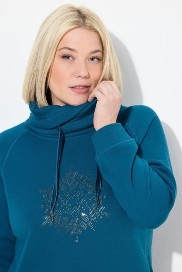 Ulla Popken Rhinestone Snowflake Turtleneck Sweatshirt Teal - Hettegensere og collegegensere - Myke gensere, hettegensere og strikk
