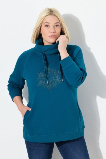 Ulla Popken Rhinestone Snowflake Turtleneck Sweatshirt Teal - Hettegensere og collegegensere - Myke gensere, hettegensere og strikk
