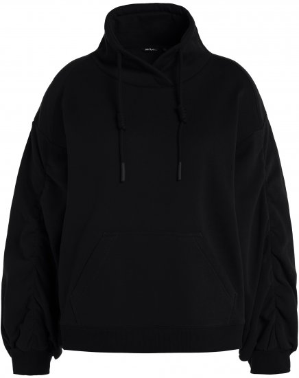 Ulla Popken Gathered Sleeve Oversized Fit Sweatshirt Black - Hettegensere og collegegensere - Myke gensere, hettegensere og strikk