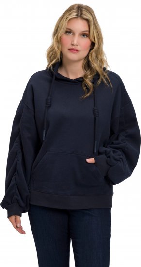 Ulla Popken Gathered Sleeve Oversized Fit Sweatshirt Navy - Hettegensere og collegegensere - Myke gensere, hettegensere og strikk