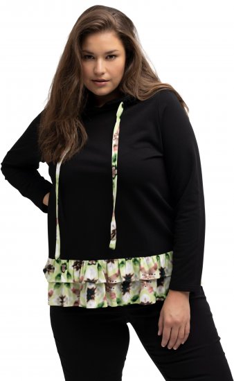Ulla Popken Ruffle Hem A-line Fit Hooded Sweatshirt Black - Hettegensere og collegegensere - Myke gensere, hettegensere og strikk