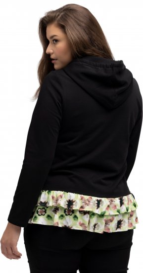 Ulla Popken Ruffle Hem A-line Fit Hooded Sweatshirt Black - Hettegensere og collegegensere - Myke gensere, hettegensere og strikk