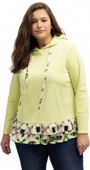 Ulla Popken Ruffle Hem A-line Fit Hooded Sweatshirt Lime Green - Hettegensere og collegegensere - 