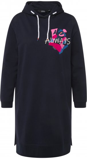 Ulla Popken Extra Long Abstract Graphic Hoodie Navy - Hettegensere og collegegensere - Myke gensere, hettegensere og strikk