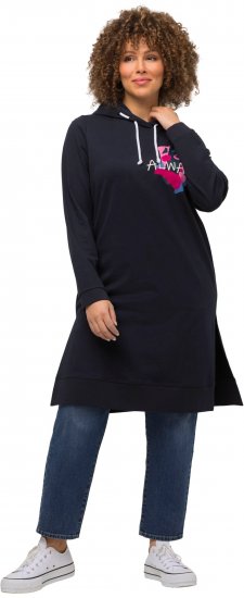 Ulla Popken Extra Long Abstract Graphic Hoodie Navy - Hettegensere og collegegensere - Myke gensere, hettegensere og strikk
