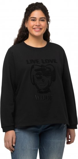 Ulla Popken Flock Print Long Sleeve Crew Neck Sweatshirt Black - Hettegensere og collegegensere - 