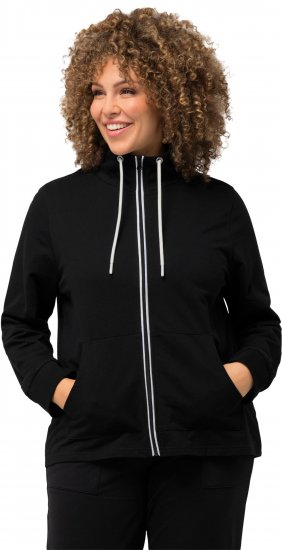 Ulla Popken Contrast Color Zip Up Sweatshirt Black - Hettegensere og collegegensere - Myke gensere, hettegensere og strikk