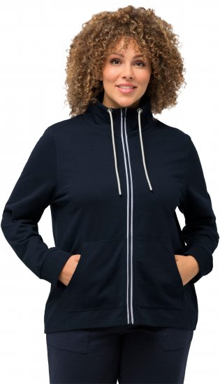 Ulla Popken Contrast Color Zip Up Sweatshirt Navy - Hettegensere og collegegensere - Myke gensere, hettegensere og strikk