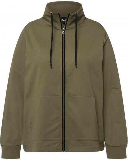 Ulla Popken Contrast Color Zip Up Sweatshirt Loden Green - Hettegensere og collegegensere - 