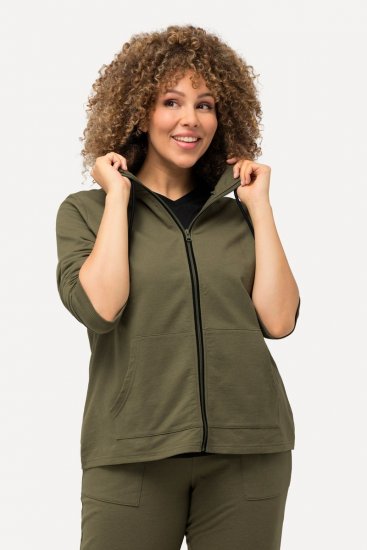 Ulla Popken Contrast Color Zip Up Sweatshirt Loden Green - Hettegensere og collegegensere - Myke gensere, hettegensere og strikk