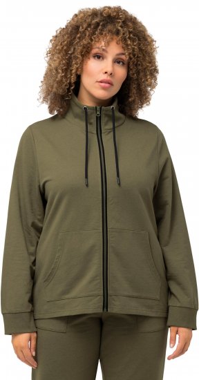 Ulla Popken Contrast Color Zip Up Sweatshirt Loden Green - Hettegensere og collegegensere - 