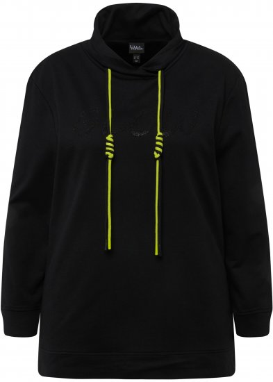 Ulla Popken GLOW Lettered Collared Sweatshirt Black - Hettegensere og collegegensere - Myke gensere, hettegensere og strikk