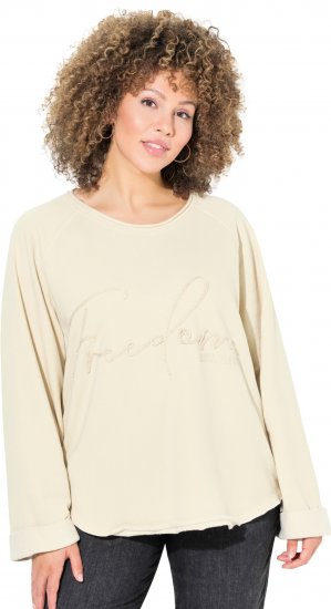 Ulla Popken Embroidered Freedom Rolled Edge Sweatshirt Sand - Hettegensere og collegegensere - 