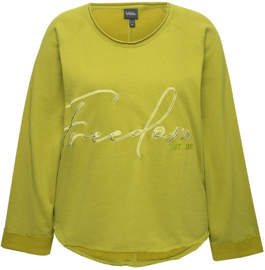 Ulla Popken Embroidered Freedom Rolled Edge Sweatshirt Avocado Green - Hettegensere og collegegensere - Myke gensere, hettegensere og strikk