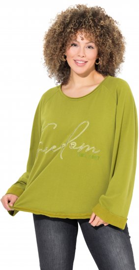 Ulla Popken Embroidered Freedom Rolled Edge Sweatshirt Avocado Green - Hettegensere og collegegensere - Myke gensere, hettegensere og strikk