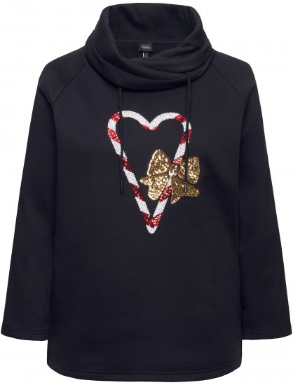 Ulla Popken Sparkling Candy Cane Graphic Sweatshirt Black - Hettegensere og collegegensere - Myke gensere, hettegensere og strikk