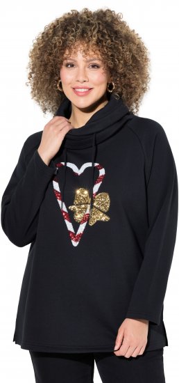 Ulla Popken Sparkling Candy Cane Graphic Sweatshirt Black - Hettegensere og collegegensere - Myke gensere, hettegensere og strikk