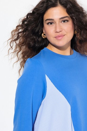 Ulla Popken Pinstripe Gore Long Sleeve Sweatshirt Peacock Blue - Hettegensere og collegegensere - Myke gensere, hettegensere og strikk