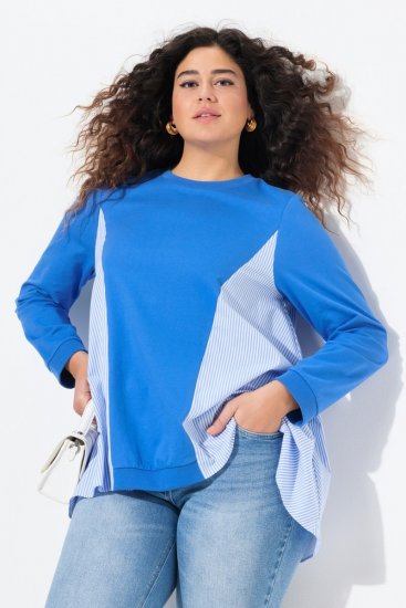 Ulla Popken Pinstripe Gore Long Sleeve Sweatshirt Peacock Blue - Hettegensere og collegegensere - Myke gensere, hettegensere og strikk
