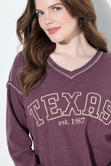 Ulla Popken Texas Contrast Stitching Sweatshirt Dark Ruby - Hettegensere og collegegensere - Myke gensere, hettegensere og strikk