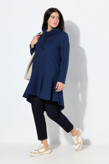Ulla Popken Flounce Panel Long Sleeve Sweatshirt Dress Navy - Hettegensere og collegegensere - Myke gensere, hettegensere og strikk