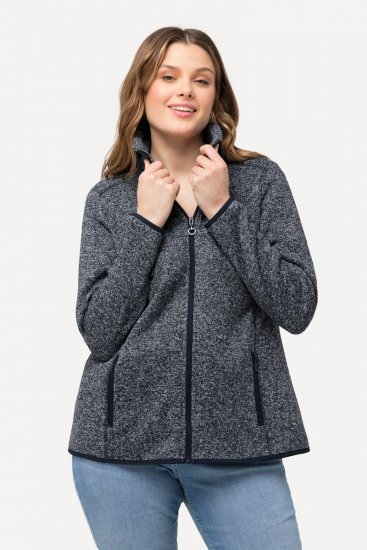 Ulla Popken Heather Knit Fleece Jacket Navy - Hettegensere og collegegensere - Myke gensere, hettegensere og strikk