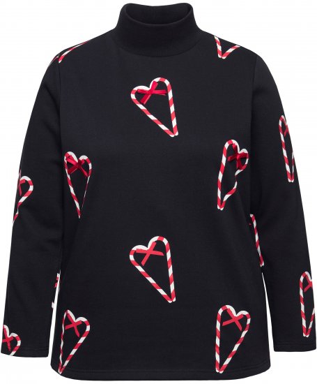 Ulla Popken Candy Cane Graphic Sweatshirt Black - Hettegensere og collegegensere - 