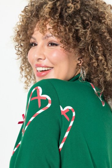 Ulla Popken Candy Cane Graphic Sweatshirt Meadow Green - Hettegensere og collegegensere - Myke gensere, hettegensere og strikk