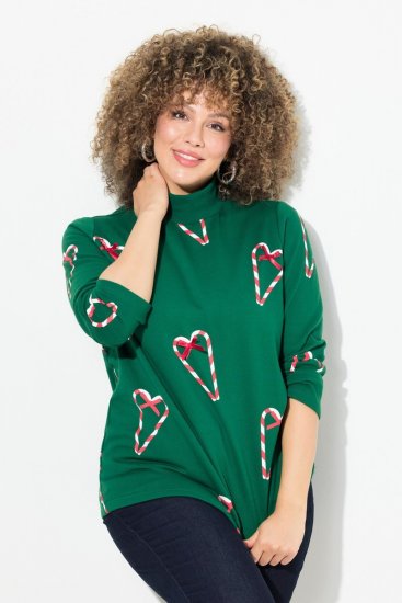 Ulla Popken Candy Cane Graphic Sweatshirt Meadow Green - Hettegensere og collegegensere - Myke gensere, hettegensere og strikk