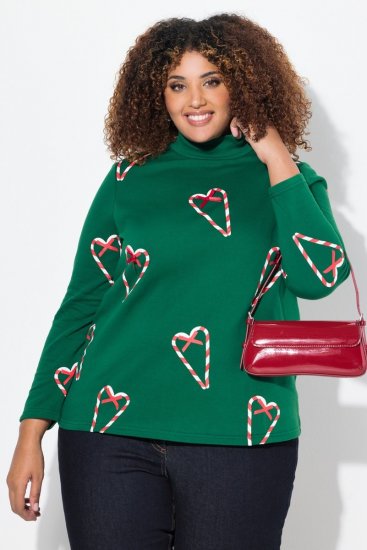 Ulla Popken Candy Cane Graphic Sweatshirt Meadow Green - Hettegensere og collegegensere - Myke gensere, hettegensere og strikk