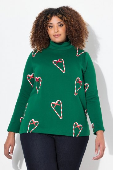 Ulla Popken Candy Cane Graphic Sweatshirt Meadow Green - Hettegensere og collegegensere - Myke gensere, hettegensere og strikk