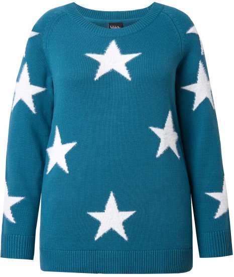 Ulla Popken Glitter Stars Soft Knit Sweater Petrol - Hettegensere og collegegensere - Myke gensere, hettegensere og strikk