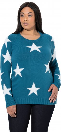 Ulla Popken Glitter Stars Soft Knit Sweater Petrol - Hettegensere og collegegensere - Myke gensere, hettegensere og strikk