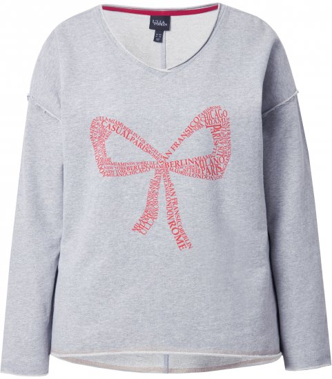 Ulla Popken Bow City Lettering Sweatshirt Light Grey Melange - Hettegensere og collegegensere - 