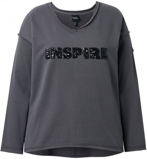 Ulla Popken Inspire Lettering V-Neck Sweatshirt Graphite Grey - Hettegensere og collegegensere - Myke gensere, hettegensere og strikk