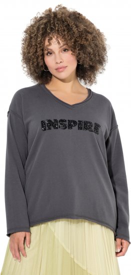 Ulla Popken Inspire Lettering V-Neck Sweatshirt Graphite Grey - Hettegensere og collegegensere - Myke gensere, hettegensere og strikk