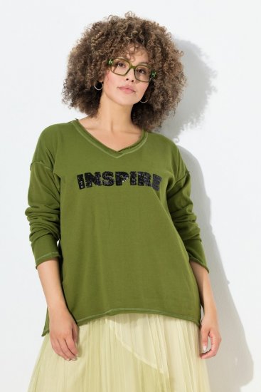 Ulla Popken Inspire Lettering V-Neck Sweatshirt Blooming Bay - Hettegensere og collegegensere - Myke gensere, hettegensere og strikk