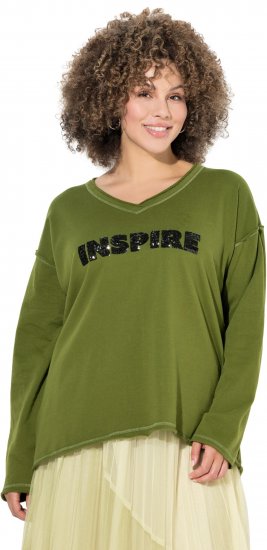 Ulla Popken Inspire Lettering V-Neck Sweatshirt Blooming Bay - Hettegensere og collegegensere - 