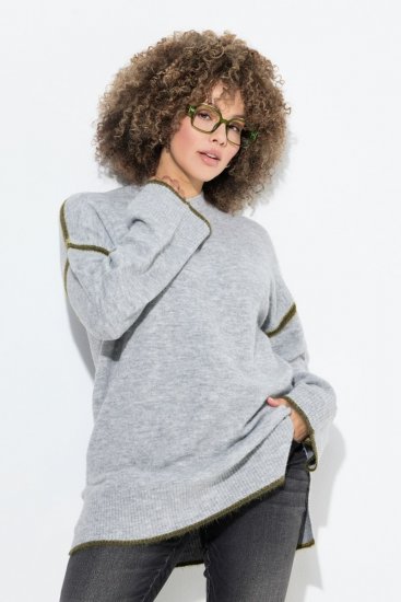Ulla Popken Decorative Seam Sweater Light Grey Melange - Hettegensere og collegegensere - Myke gensere, hettegensere og strikk