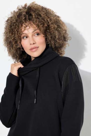Ulla Popken Chain Fringe Smooth Fleece Sweatshirt Black - Hettegensere og collegegensere - Myke gensere, hettegensere og strikk